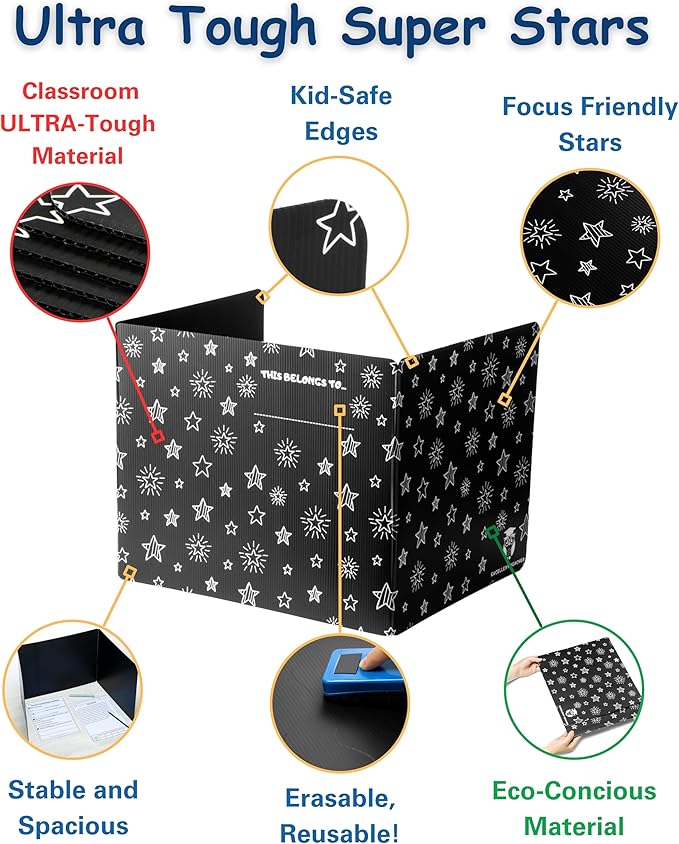 Plastic Black Privacy Folders for Students — Durable — Desk Divider Privacy Panel, Easy-Store Privacy Shields for Student Desks, Testing Dividers for Classroom, Test Dividers for Student Desks (4)