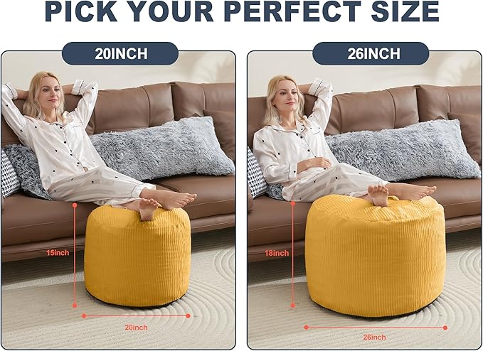 WSOFRLAC Pouf Ottoman Foot Stools with Foam Small Ottoman for Living Room Corduroy Ottomans Pouf 26x18 Floor Poufs Foot Rest for Chair Yellow Hassocks and Ottomans