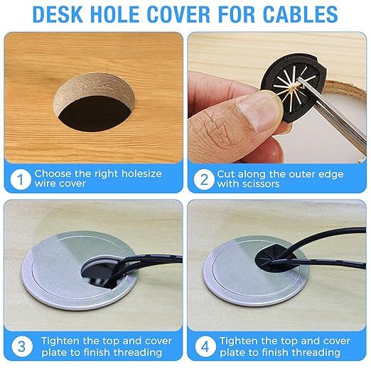 Desk Grommet 2-3/8" (60 mm), Desk Cord Hole Cover, Cable Grommet ABS Plastic, Desk Hole Grommet for Office and Home Table Cable, Detachable Cable Cord Organizer (Silver Sand 2 Pcs)