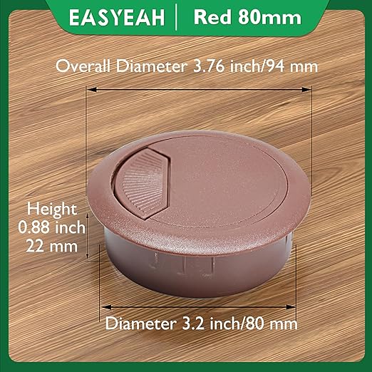 EASYEAH 5 Pcs Desk Grommet 3-1/8" / 80 mm, Desk Cord Hole Cover, Cable Grommet ABS Plastic, Desk Hole Grommet for Home & Office Pc, Detachable Adjustable Cable Cord Organizer-Reddish Brown