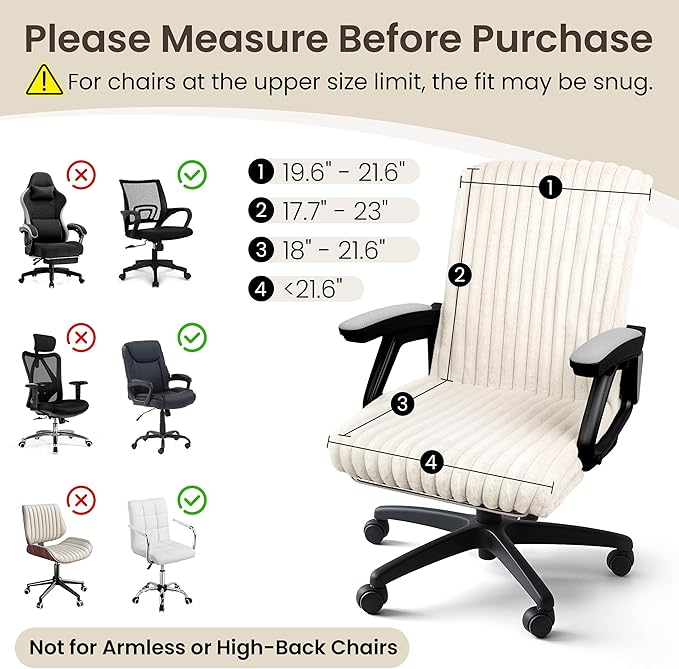 AELS Faux Fur Striped Office Chair Cover, Desk Chair Cover Computer Office Chair Covers - Fits Desk Chair/Armchair, Soft Breathable Fabric - Washable & Removable for Home & Office, Beige