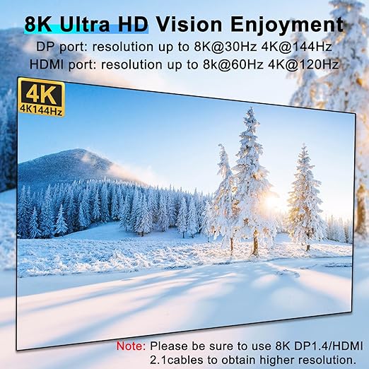 KVM Switch 2 Monitors 4 Computers HDMI + DisplayPort, KCEVE USB 3.0 DP KVM Switcher, 8K@30Hz/4k@144Hz DP KVM for 4 PC Share 2 Display and 4 USB 3.0 Devices