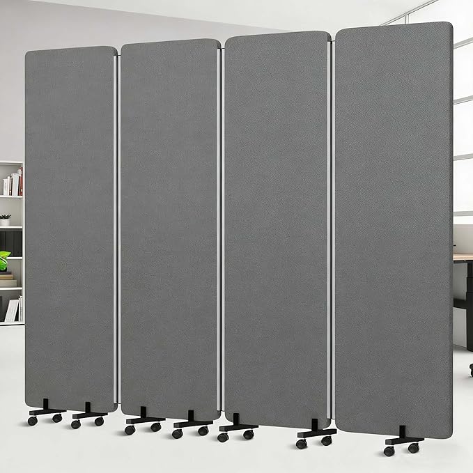 Room Divider Soundproof Privacy Panel with Wheels, 4 Panel Wall Divider (Aluminum Frame) for Room Partition, Folding Room Dividers Space Separation Office Cubicle Wall Divider Sound Proof Separator