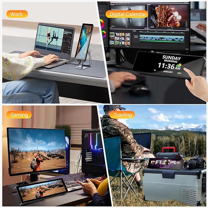 AISHICHEN Upgraded 8.8 Inch Small Touchscreen Monitor, 1920x480 Strectched Bar Monitor, PC Sensor Panel Temperature LCD Display, IPS USB Mini Screen for Raspberry Pi, AIDA64 CPU ARGB Computer Case