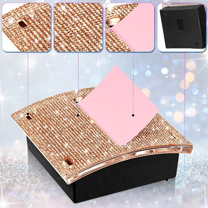 Eersida Rhinestone Self Stick Note Pad Holders 4 x 4 Inches Rose Gold Cute Note Holder Sticky Dispenser Bling Memo Stick Dispenser for Office Employee Coworkers Gifts Home Desk Supplies