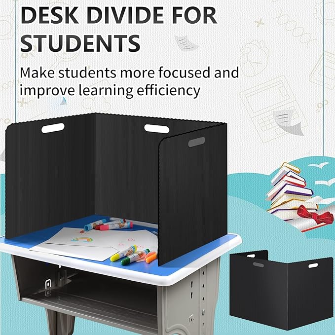 22 Pcs Desk Dividers for Students 14 × 17.5 × 14 Inch Plastic Waterproof Privacy Folders Shields Test Dividers with Black Classroom Privacy Boards for School Study Teacher Supplies