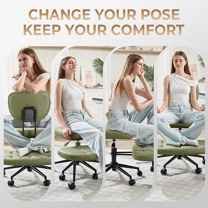 Criss Cross Chair Armless Office Chair for Cross Legged Sitting, 300lb Heavy Duty Ergonomic Desk Chair for ADHD, Adjustable Meditation Yoga Kneeling Chair with Brake Wheels for Home Office (Green)