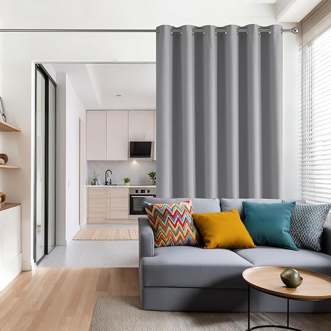 RYB HOME Blackout Thermal Insulated Curtains, Portable Curtain for Sliding Glass Door/Storage/Space Room Divider, Large Window Treatment Room Divider Panel, W80 x L84, Silver Grey, 1 Panel