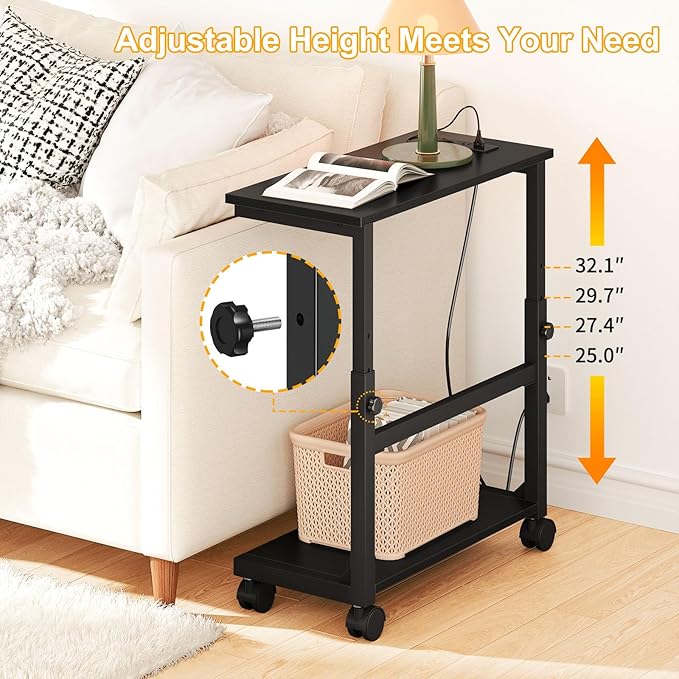 Snughome Height Adjustable PC Tower Stand with Charging Station, Rolling CPU Cart with USB & Locking Wheels, 25.0"-32.1", Computer Tower Stand Floor Stand for Home Office Gaming Desk