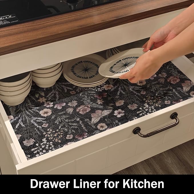 Butterfly Shelf and Drawer Liner for Kitchen Cabinets, 12IN x 20FT Non-Adhesive and Strong Non-Slip Floral Shelf Cabinet Drawer Liners for Kitchen, Waterproof Cupboard Liners,Easy to Clean