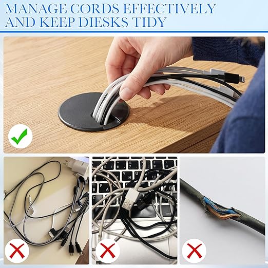 3pcs 1.5 Inch Desk Hole Grommet, Black Detachable Desk Hole Cover for Organizing Protecting Wires, U-Shaped Countertop Grommet for Home Office Computer Cables
