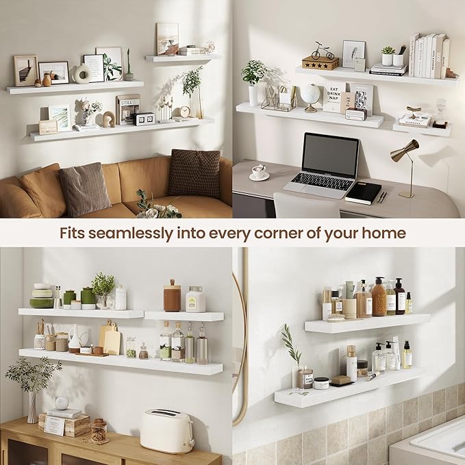 Acovy 55 Inch Floating Shelves for Wall 1 Pack, 55" Wall Shelves for Books, Storage, Decor, Wall Mounted Floating Shelf with Invisible Brackets for Kitchen, Living Room, White