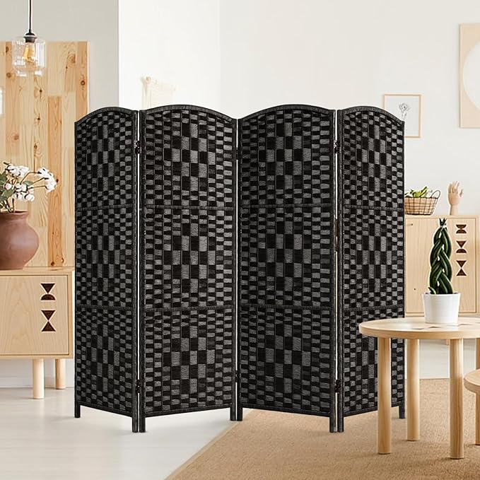 HALLYBEE Small Room Divider, Privacy Screen, Short Room Dividers and Folding Privacy Screens, Foldable Temperary Wall Partitions, 4 Panel Black Space Separation Separator