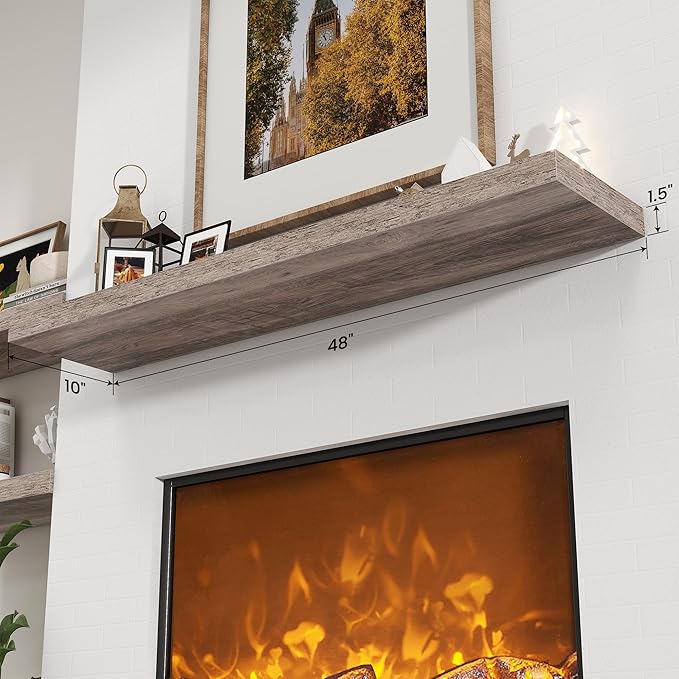 Axeman 48Inch Floating Shelves for Wall, Rustic Wood Shelves for Bedroom, Bathroom, Kitchen, Hanging Wall Mounted Shelf with Invisible Brackets for Books Decor, Set of 1, Grey