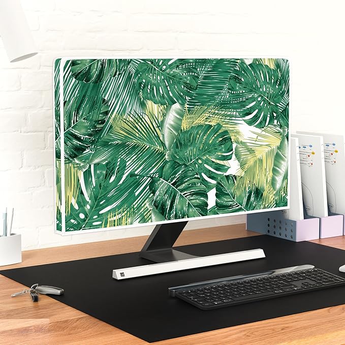 Weatherproof Television Cover 55 Inch Water Proof TV Covers for Television LED LCD OLED TVs Protector Panel Case TV Screen Protective LCD/LED/HD，Green Tropical Leaves Design
