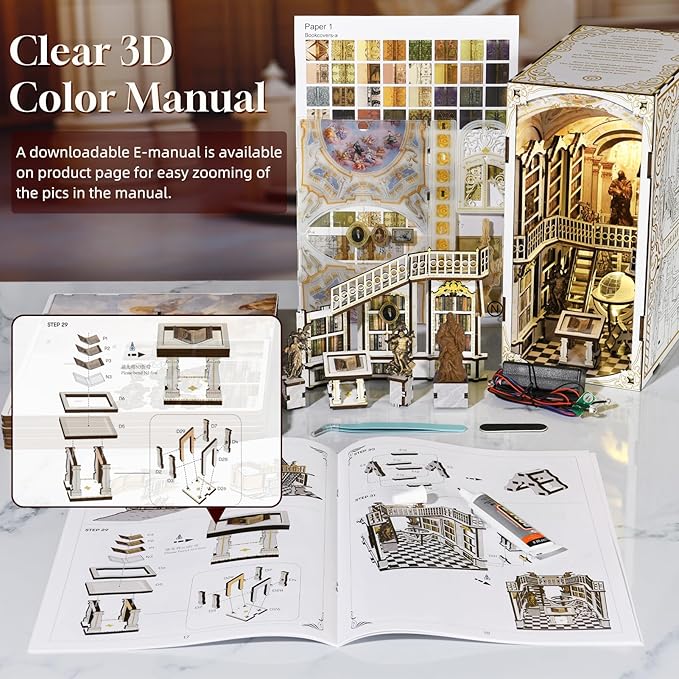 MiniCity Book Nook Kit, DIY Miniature Dollhouse Booknook Kit, 3D Wooden Puzzle Bookend Bookshelf Insert Decor with LED Light for Teens and Adults (Library of Gods)
