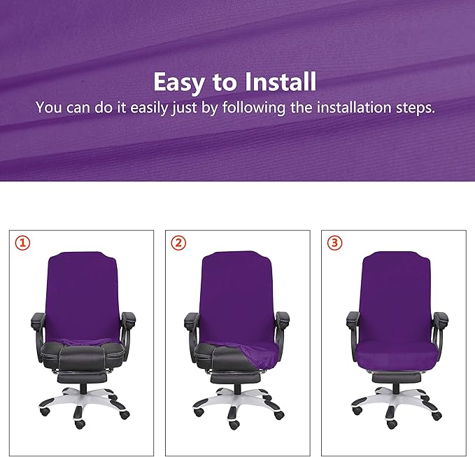 SARAFLORA Purple Office Chair Cover- Large, Removable, Durable, Stretch Fit, Zipper & Elastic, Water Resistant, for Universal Rotating Chair Desk Chair Cover High Back Chair Seat