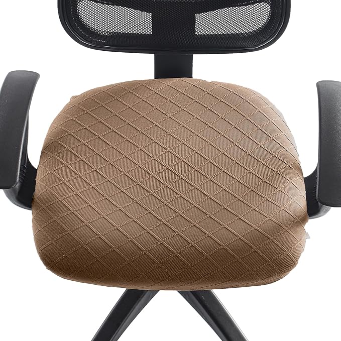 Stretch Jacquard Office Chair Cover, Removable Washable Desk Chair Cover, Anti-dust Seat Cushion Protectors - Brown