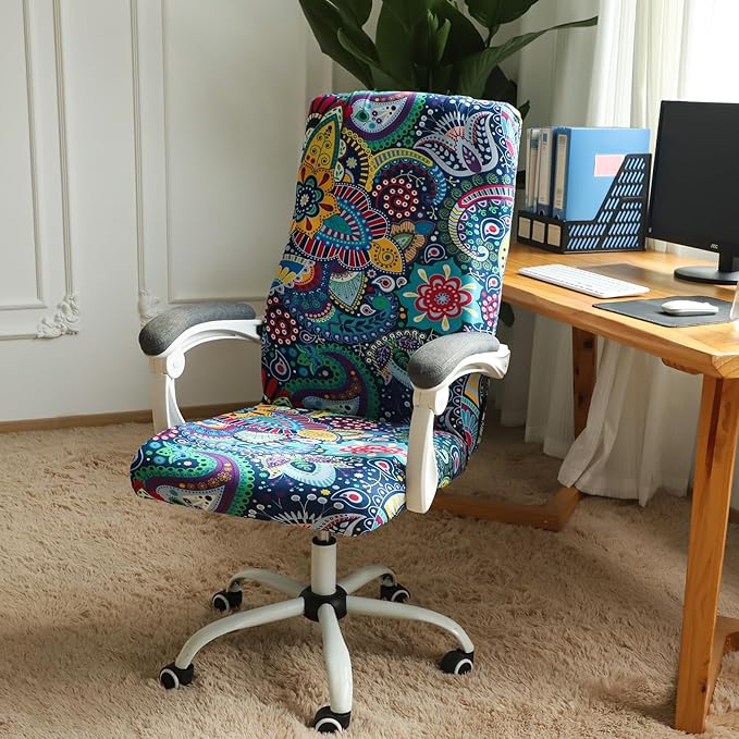 FORCHEER Large Office Chair Cover Stretchable Boho Printed Computer Chair Cover Armrest Office Desk Chair Slipcover Washable Durable