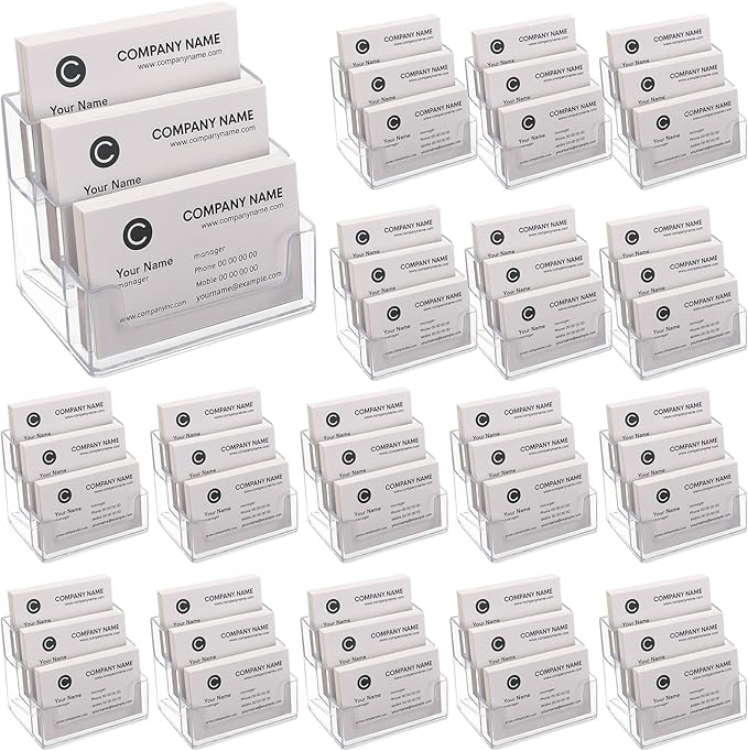 TecUnite 16 Pieces Business Card Holder for Desk 3 Tiers Clear Acrylic Stand for Business Card Organizer Storage Holder Display for Office and Company, 180 Cards Capacity