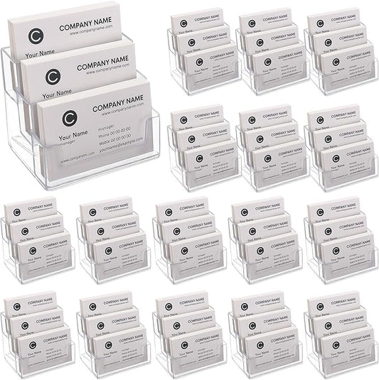 TecUnite 16 Pieces Business Card Holder for Desk 3 Tiers Clear Acrylic Stand for Business Card Organizer Storage Holder Display for Office and Company, 180 Cards Capacity