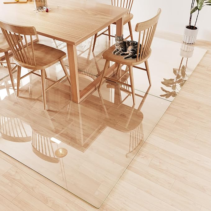 Tempered Glass Chair Mat 80"x60" – Ultra-Clear Office Chair Mat for Hardwood Floors & Low-Pile Carpets – Heavy-Duty 0.2" Scratch-Resistant Surface with Non-Slip Pads – Supports 1,000 lbs