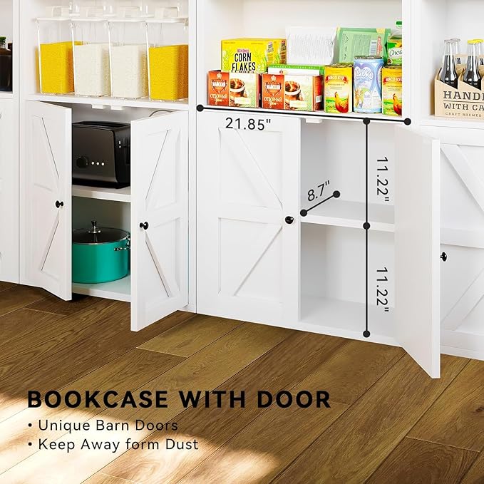 71.5" Tall Farmhouse Bookshelf, 6-Tier Bookcase with Cabinet Doors, Tall Display Shelves with Storage for Home Office, Living Room