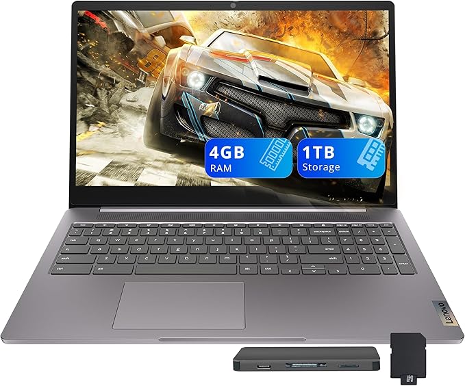 Lenovo IdeaPad 3i 15.6" FHD Chromebook, Intel Celeron N4500, 4GB LPDDR4x, 1TB Storage (64GB eMMC+1TB Docking Station Set), Intel UHD Graphics, Numeric Keypad, Wi-Fi 6, Chrome OS, Arctic Grey
