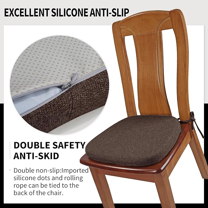 SINOSSO 6 Pack Memory Foam Chair Cushions for Dining Chairs, Friendly Woven Fabric 16" U-Shape Comfortable Kitchen Chair Pads, Removable Slip Resistant Seat Cushions (Set of 6, Dark Brown)