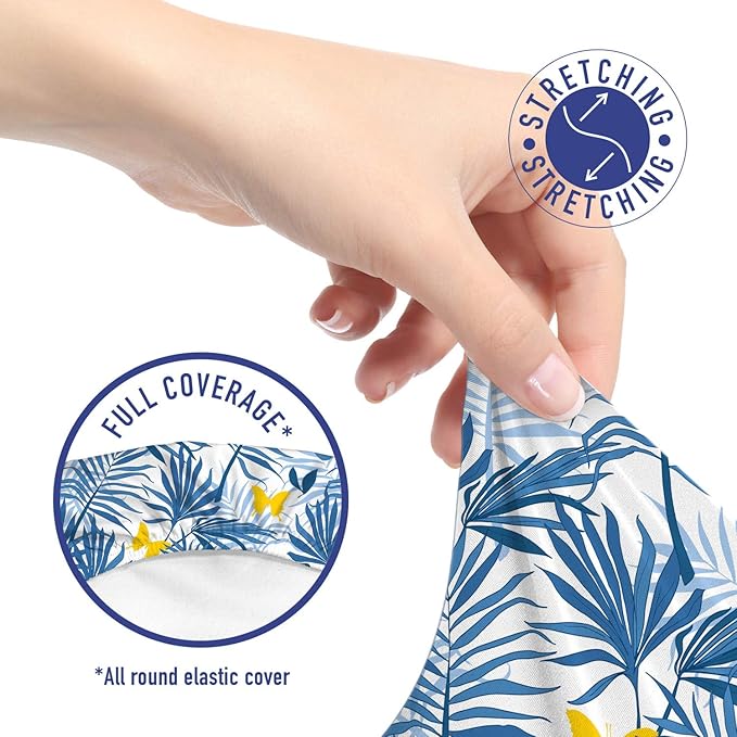 Ambesonne Tropical Office Chair Slipcover, Exotic Palm Leaves and Butterflies, Protective Stretch Decorative Fabric Cover, Standard Size, Blue Azure