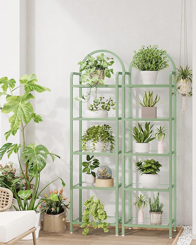Hzuaneri Bookcase Bookshelf, Tempered Glass Bookshelves, Slim Shelving Unit for Bedroom, Bathroom, Home Office, Steel Frame, 5 Tier Green BC05099C