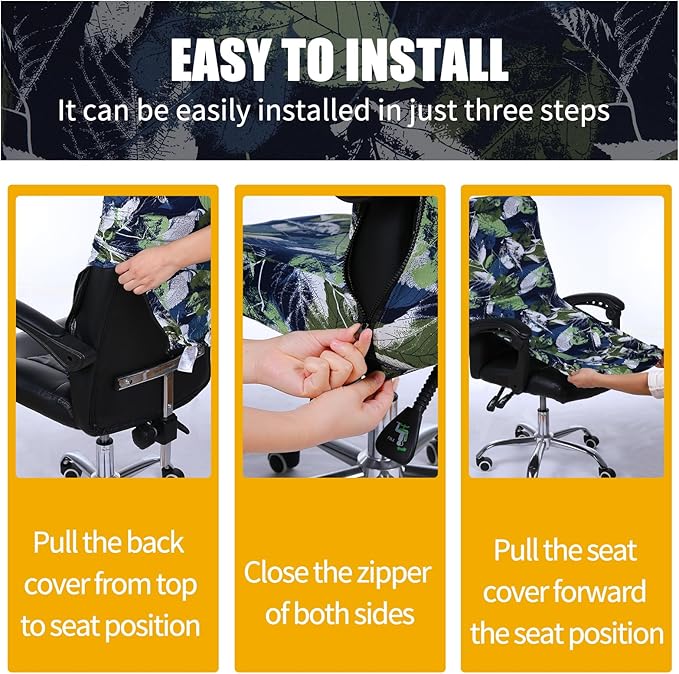 Smiry Stretch Printed Computer Office Chair Cover with Armrest Covers, Soft Fit Universal Removable Washable Desk Rotating Chair Slipcovers, Anti-Dust Spandex Protector with Zipper, Deep Green