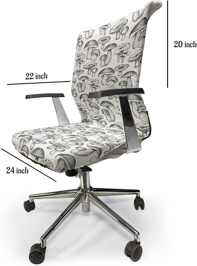 Ambesonne Mushroom Office Chair Cover, Hand Drawn Vintage Forest Botany Vegetables Wild Sketch Drawing Art, Stretchable Decorative Universal Size High Back Printed Slipcover, Purpleblue White
