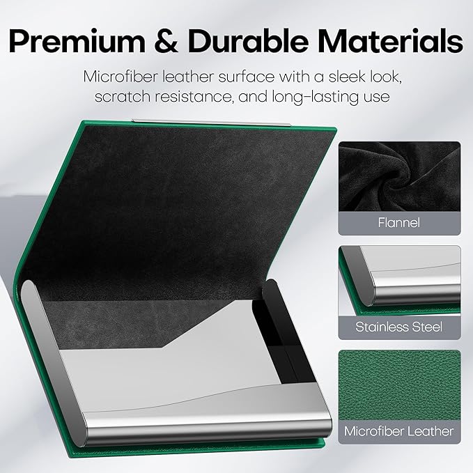 Padike Business Card Holder, Business Card Case Professional PU Leather & Stainless Steel Multi Card Case,Business Card Holder Wallet Credit Card ID Case/Holder for Men & Women. (U-Green)