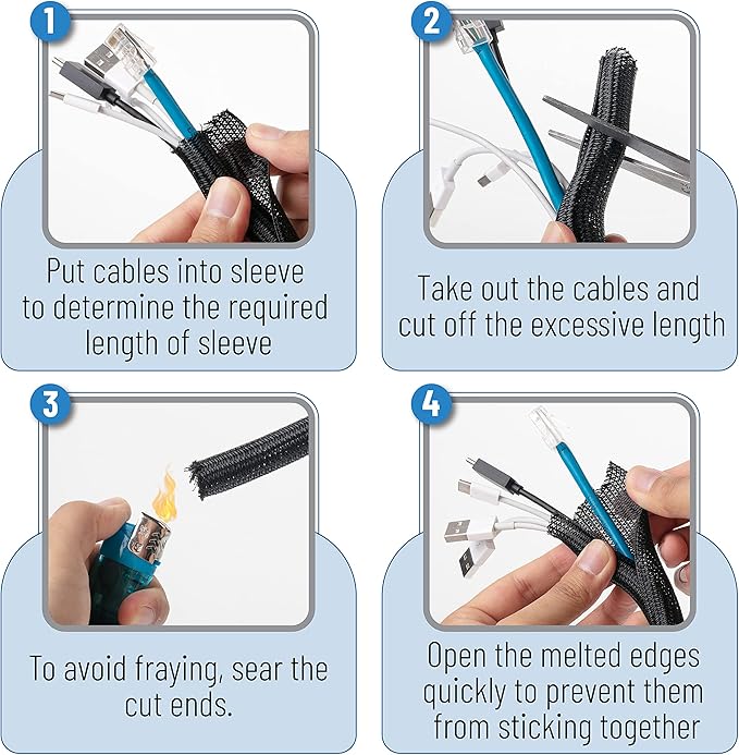 Bates 1/2 inch 10ft Long Cable Management Sleeve - Split Sleeve Wire Wrap, Secure Cord Protection