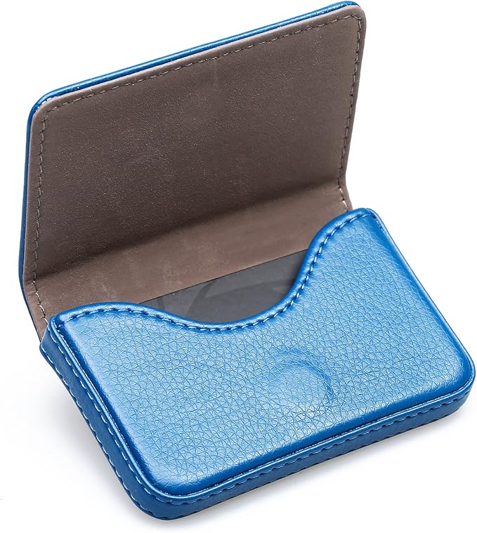 RFID Blocking Wallet - Minimalist Leather Business Credit Card Holder with Magnetic, Blue, Small