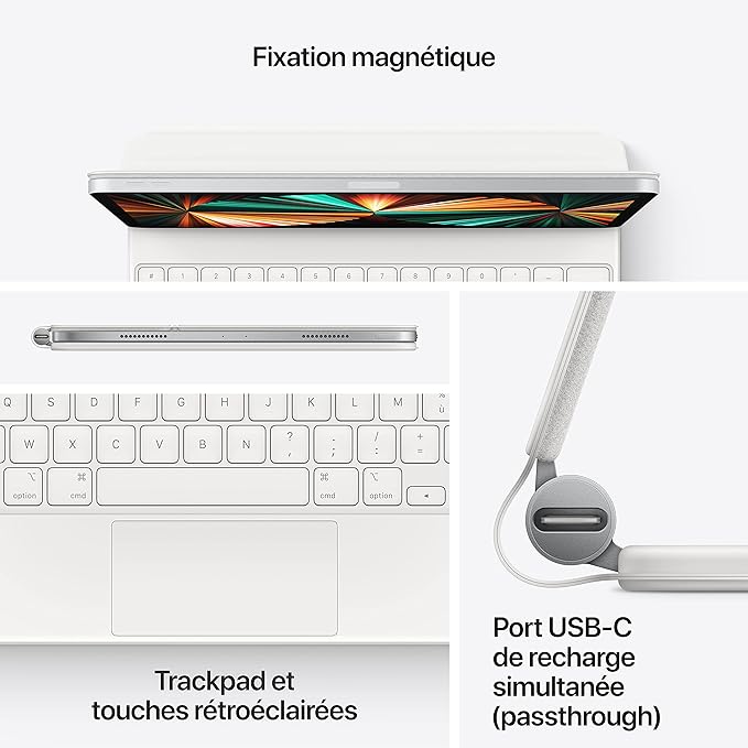 Apple Magic Keyboard: iPad Keyboard case for iPad Pro 11-inch (1st, 2nd, 3rd, 4th gen) and iPad Air (4th, 5th gen, and M2), Great Typing Experience, Built-in trackpad, French - White