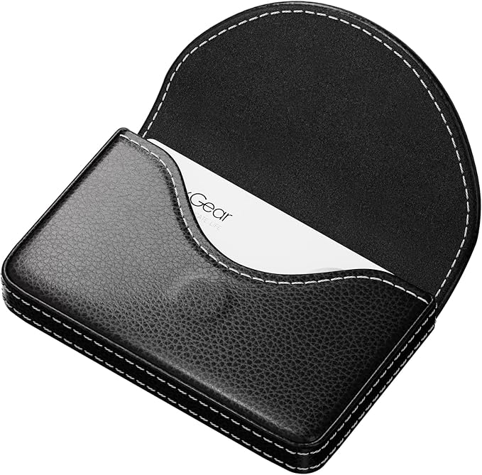 MaxGear Business Card Holder Case, PU Leather Business Card Case for Purse, Pocket Travel Name Card Holder Wallet for Men or Women Gift, Portable Magnetic Business Card Carrier, Slim & Stylish, Black