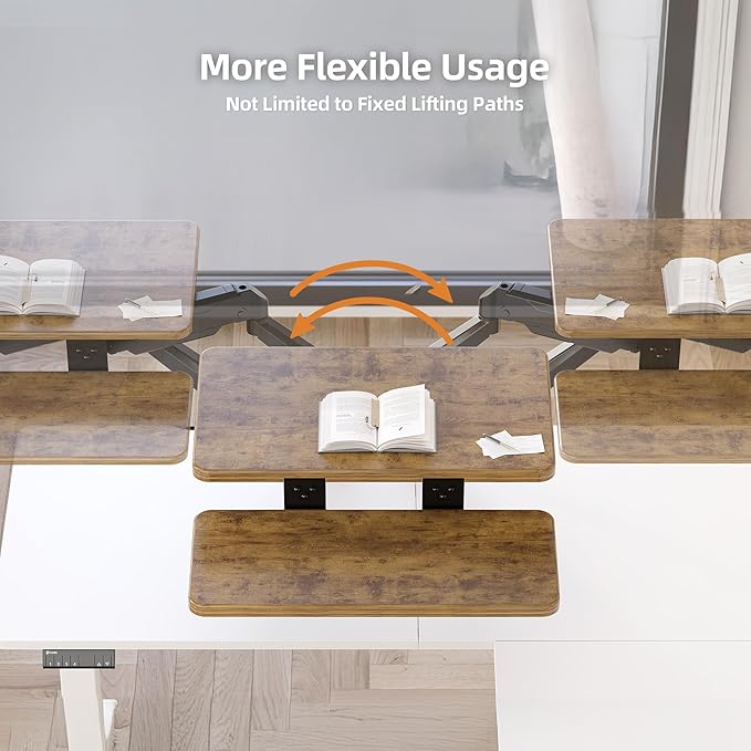 Claiks 24-Inch Sit-Stand Workstation，Innovative Space-Saving Height-Adjustable Ergonomic Desk Converter with Wide Keyboard Tray，Dual Fixation and Flexible Rotation Function, Rustic Brown