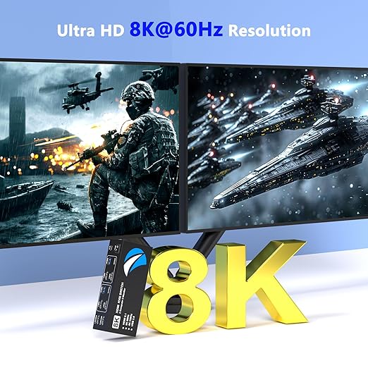 8K@60Hz KVM Switch 2 Monitors 2 Computers HDMI, 4K@120Hz KVM Switches Dual Monitor with 4 USB 3.0 Ports Sharing Keyboard Mouse Printer, Monitors Switch for 2 Computers, HDMI Switcher 2 in 2 Out