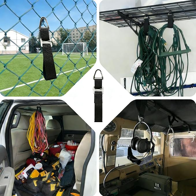 Metal Heavy Duty Extension Cord Organizer 7 Pack Black 17" Adjustable Storage Straps with Triangle Hooks for Garage Workshop & Tool Storage Ideal for Men's Gadgets and Cable Management