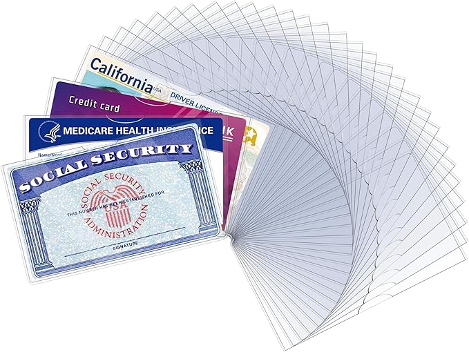 LIEMAND 32 Pack Social Security Card Protector Sleeves, Ultra Clear & Durable 31Mil Waterproof SSN/New Medicare/Credit Card Holder, Soft ID/Debit/Credit/Business Card Holder