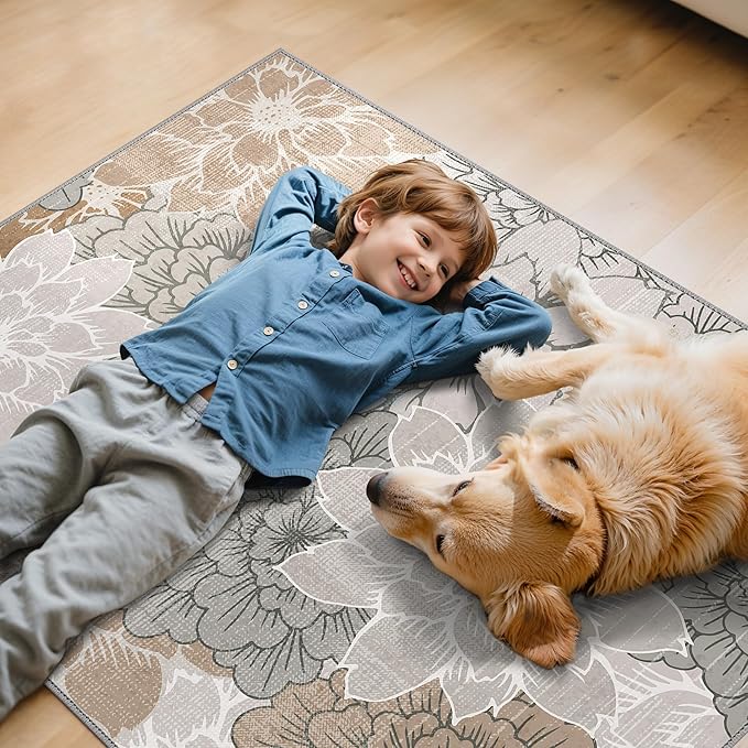 36"x48" Office Chair Mat for Hardwood Tile Floor, Under Desk Carpet Protector for Rolling Computer Chair Mat, Machine Washable Area Rug, Anti-Slip 1/5" Thick Low Pile Thin Vinyl Floor Mat, Taupe Grey
