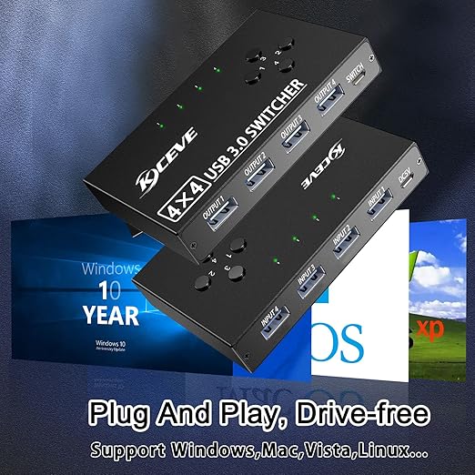 USB 3.0 Switch Selector 4 Port,MLEEDA KVM Switcher 4 Computers Sharing 4 USB Devices,USB Peripheral Switcher for Keyboard Mouse Printer Scanner,with Wired Remote Button and 4 USB 3.0 Cable