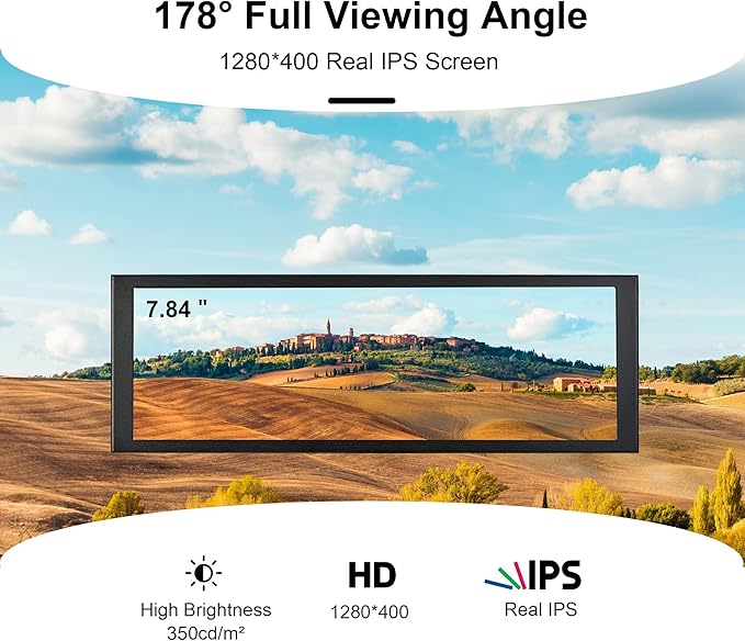 wisecoco 7.84 Inch Mini Monitor HD IPS 1280x400 Secondary Screen Stretched Bar LCD Display with Casing for Laptop Computer Speed Temperature Windows Aida64 CPU GPU Monitoring