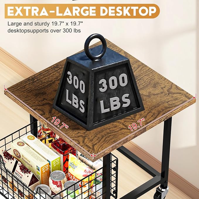 Mini Fridge Stand with Storage, Small Refrigerator Stand with Wheels, Mini Fridge Cabinet-Max Load 300 LBS Heavy Microwave Printer Stand Mini Fridge Cart for Dorm, Apartment, Kitchen, Office (Brown)
