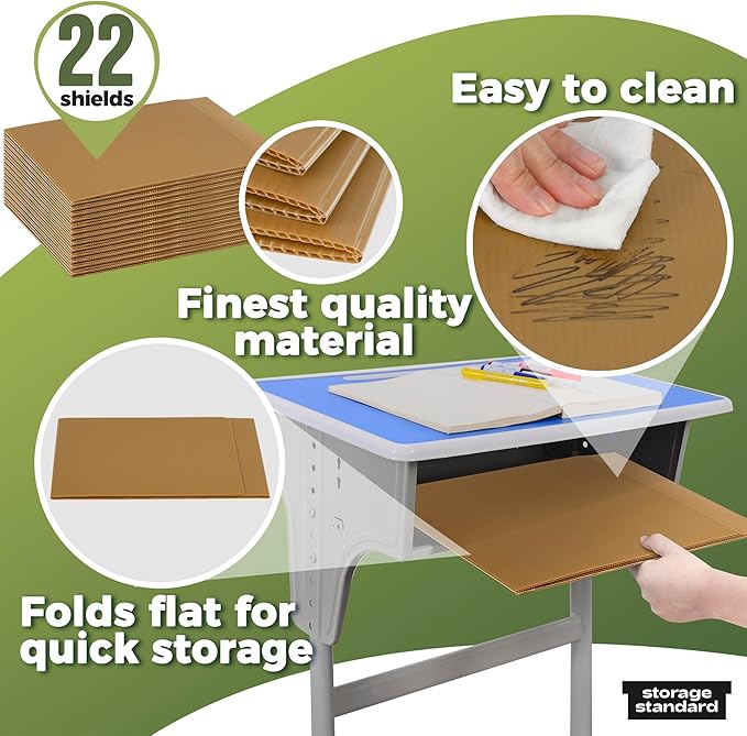 22-Pack Desk Dividers for Students - Durable & Waterproof Plastic Study Carrel Divider, Classroom Folders Teacher Supplies, Easy Clean Plastic Privacy Shield Folder Boards for Student Desks, Brown