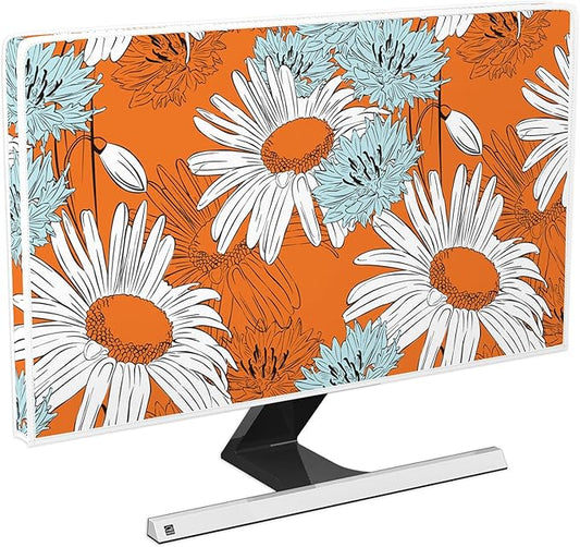 Waterproof 26, 27, 28 Inch Anti-Static Dustproof LCD/LED/HD Panel Case Computer Monitor Covers Sleeve Compatible with PC Desktop and TV,White Flowers Floral Sunflowers Orange