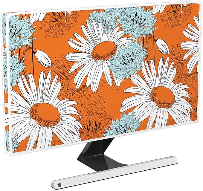 Waterproof 32 Inch Anti-Static Dustproof LCD/LED/HD Panel Case Screen TV Covers Sleeve Compatible with Screen 32 Inch TV LED LCD OLED,White Flowers Floral Sunflowers Orange