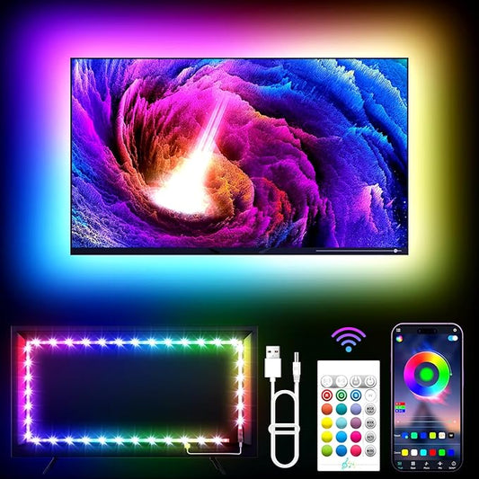 KANTUTOE TV LED Lights, 11.5ft LED Lights for 32-55 Inch TV, RGB TV Backlight Behind with Remote, Music Sync Bluetooth APP Control Strip Lights USB Powered for Bedroom, PC, Gaming Monitor